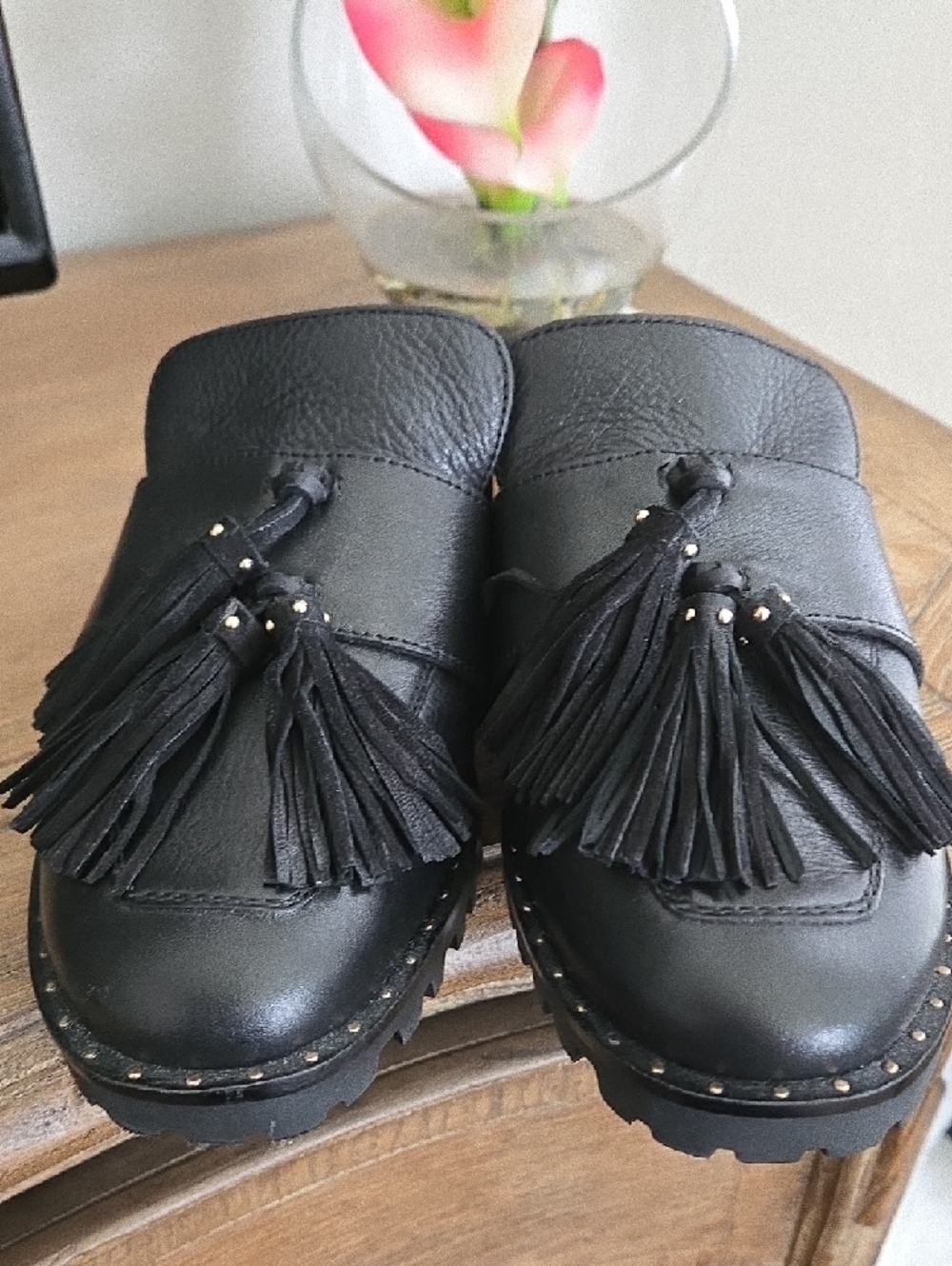 Johnston & Murphy Black Leather Tassel Mules For Women..comfort Quality New - Picture 7 of 7